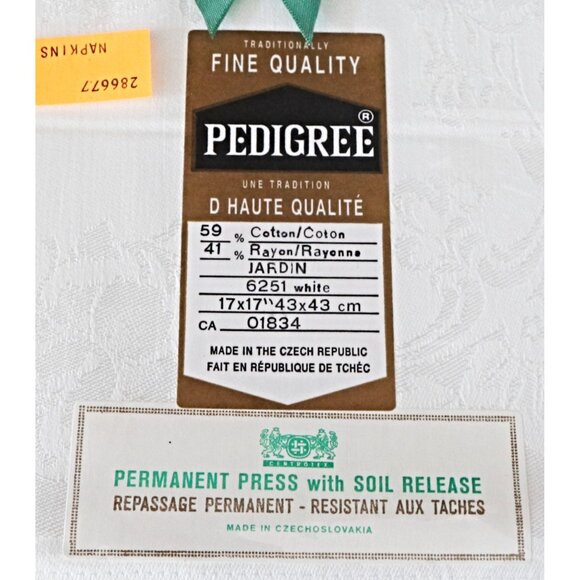 8 Vintage Damask White Napkins Pedigree NOS - Picture 4 of 4